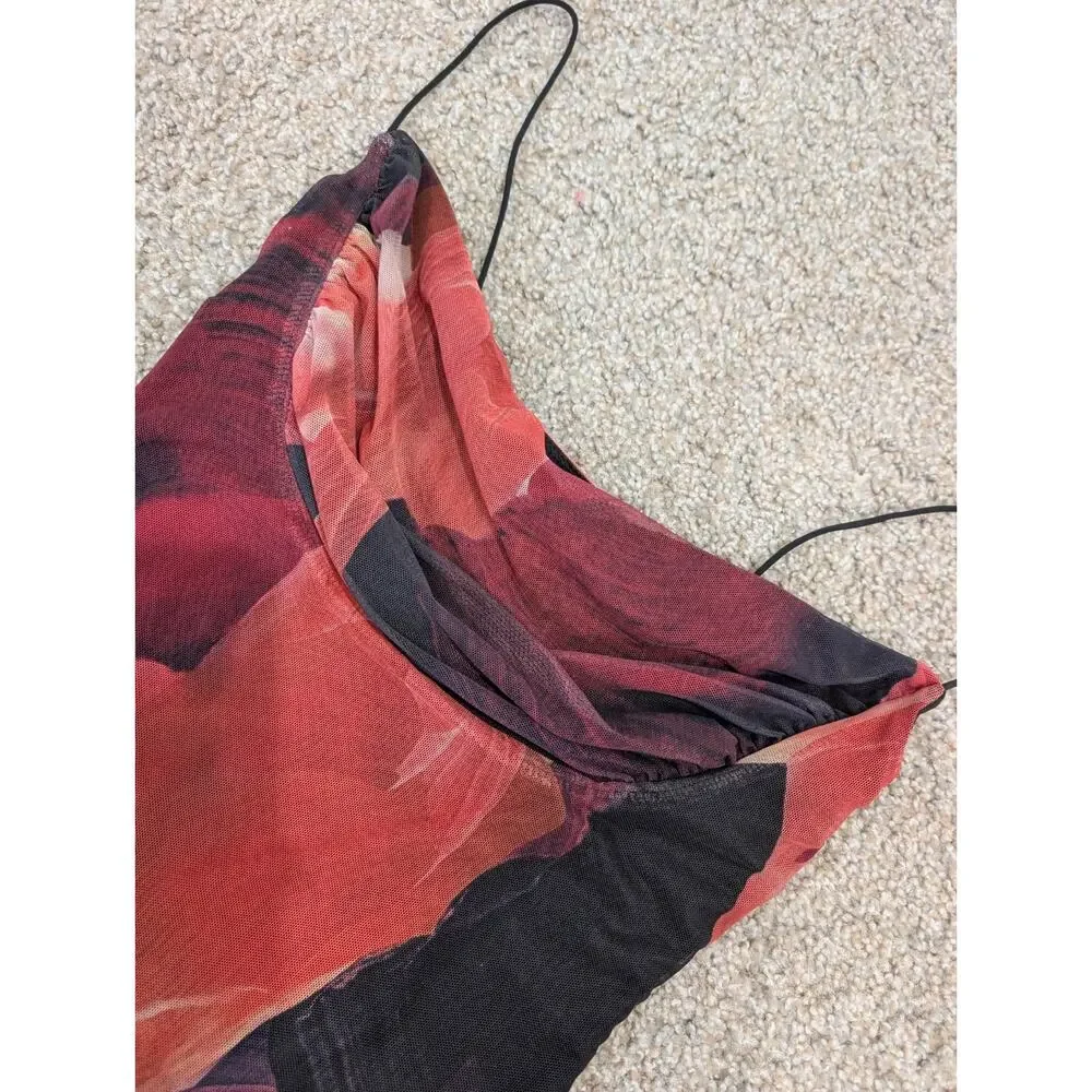 Princess Polly Dress Womens 4 Red Mesh Abstract Cowl Neck Stretch Mini‎ Fully...
